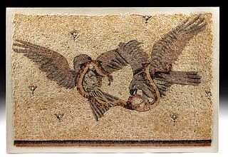 Roman Stone Tesserae Mosaic - 2 Eagles Fighting a Snake