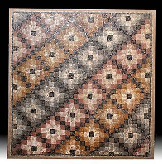 Large Roman Stone Mosaic w/ Polychrome Geometry