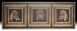Superb Roman Stone Mosaic - 3 Actors w/ Masks