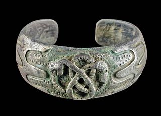 Heavy 8th C. Viking Silver Bracelet w/ Serpent Motif