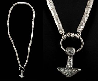 10th C. Viking Silver Necklace w/ Mjolnir Pendant