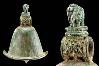 12th C. Majapahit Leaded Bronze Bell w/ Elephant Finial