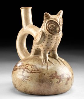 Moche Pottery Stirrup Vessel w/ Owl - TL Tested