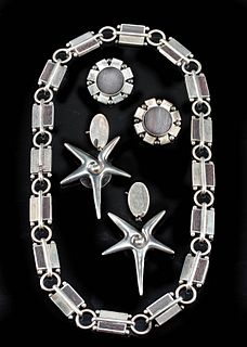 20th C. Spratling Silver & Ebony Necklace & Earrings
