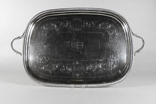 Large Silver Plated Tea Tray, 19th Century