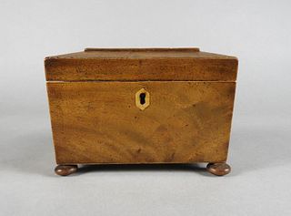 Mahogany Sarcophagus Shaped Tea Caddy, 19th C.