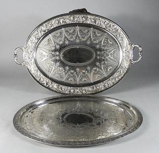 Two English Silver Plated Serving Trays, 19th C.