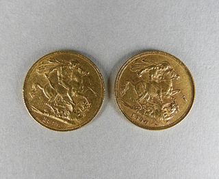 Two Victorian 22kt Gold Coins, Dated 1890