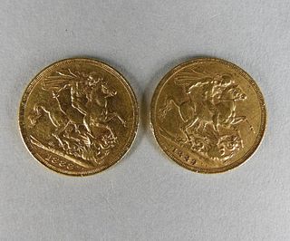 Two Victorian 22kt Gold Coins, Dated 1888-89