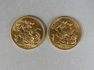 Two King George V, 22kt Gold Coins, Dated 1911-12