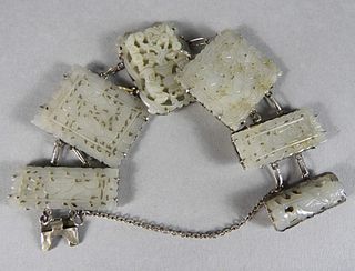 Six-Piece Chinese Jade - Silver Mounted Bracelet
