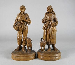 Continental Carved Wood Figures, Peasants