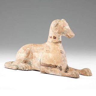 Carved Folk Art Hound in Wood and Plaster 