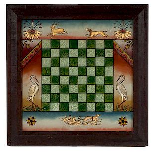 Figural Reverse-Painted Game Board 