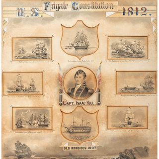 [WAR OF 1812] PEIRCE, A.B., artist. Commemorative presentation display of illustrations featuring the USS Constitution and its commander, Captain Isaa