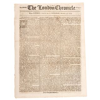 [REVOLUTIONARY WAR - WASHINGTON, George (1732-1799)].  The London Chronicle. Vol. XXXVIII, No. 29.  London, 29 August 1775 - 31 August 1775.