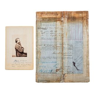 [CIVIL WAR]. ELLET, Alfred W. (1820-1895). A group of 2 items signed by Alfred W. Ellet, incl. cabinet card and muster roll of Ram Fleet detachment fr