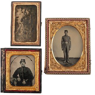 [CIVIL WAR]. A group of 3 ambrotypes featuring soldiers, comprising: