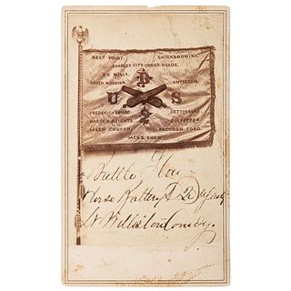 [CIVIL WAR]. CDV featuring the flag of Battery D, 2nd US Light Artillery. Gibson's Gallery, Army of the Potomac, n.d.