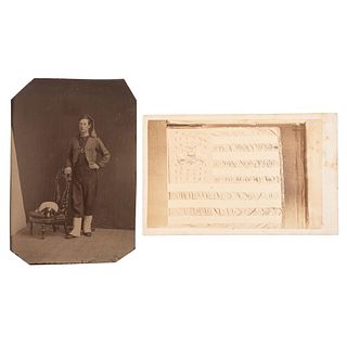 [CIVIL WAR]. A group of 2 images, incl. CDV of Pennsylvania battle flag and CDV of Zouave.