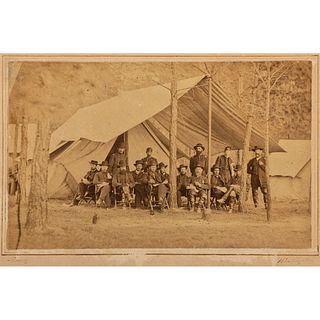 [CIVIL WAR]. BRADY, Mathew (1822-1896), photographer. Photograph of Ulysses S. Grant and staff at Cold Harbor, Virginia. Washington, DC: [May 1864].