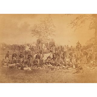 [CIVIL WAR]. Albumen photograph of Rush's Lancers, owned by Brevet Lieutenant Colonel Emlen Newbold Carpenter, 6th PA Cavalry. N.p.: n.p., [ca 1880s].