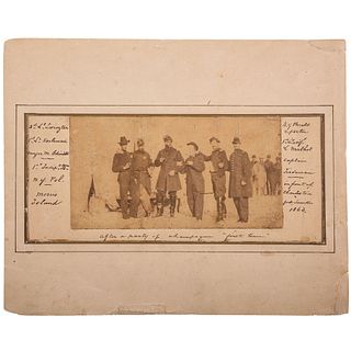 [CIVIL WAR]. Albumen photograph of identified members of the 1st Independent Battalion, New York Volunteers on Morris Island. N.p.: 1863.