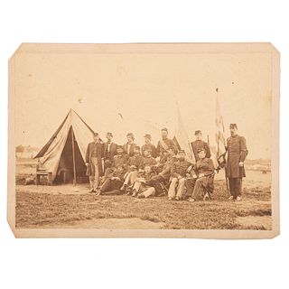 [CIVIL WAR]. Cabinet card of group of Union officers at camp. N.p.: n.p., [ca 1860s].