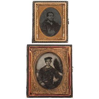 [CIVIL WAR]. A group of 2 ambrotypes of Civil War sailors, incl. portrait of Albert R. Yale, US Frigate Santee. 