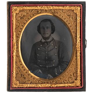 [CIVIL WAR]. Sixth plate ruby ambrotype of CSA Private John D. Fly, 1st Battalion Mississippi Sharpshooters. N.p.: n.p., [1860s].