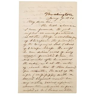 DAVIS, Jefferson (1808-1889). Autograph letter signed ("Jeffer Davis" and "J.D."), as US Senator, to John Jones Pettus (1813-1867). Washington, 7 Janu
