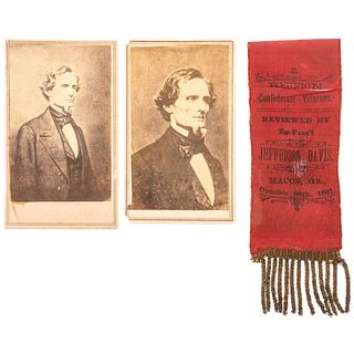 [DAVIS, Jefferson (1808-1889)]. UCV Reunion Ribbon and CDVs, Lot of 3