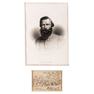 STUART, James Ewell Brown (1833-1864). Autograph note signed ("J.E.B. Stuart") as Major General, to Jefferson Davis (1808-1889). Head Quarters Cavalry