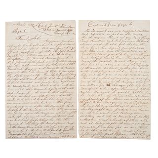 [CIVIL WAR - BATTLE OF THE MONITOR AND MERRIMAC]. HANSON, Thomas (b. ca 1844). Autograph letter signed ("Thomas Hanson"), 1st New York Cavalry. Camp H