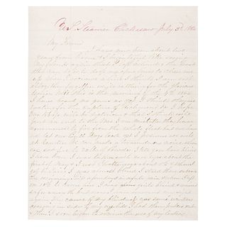 [CIVIL WAR]. Letter written aboard USS Monitor Chickasaw by B.F. Wright on his way to the Battle of Mobile Bay, 3 July 1864. 