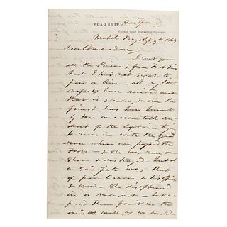 [BATTLE OF MOBILE BAY]. FARRAGUT, David Glasgow (1801-1870). Autograph letter signed ("D.G. Farragut"), as Rear Admiral, to James Shedden Palmer (1810