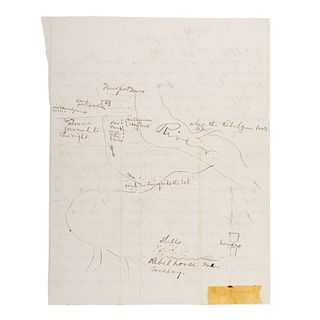 [CIVIL WAR - MAPS]. Incomplete autograph letter signed ("Willie") with hand-drawn map. N.p., n.d. 2 pages, 4to, old tape repair.
