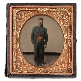 [HAWKINS' ZOUAVES]. Sixth plate tintype of a corporal of the 9th New York Infantry Regiment. N.p., [ca 1862].