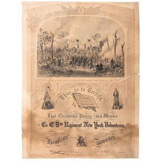 [HAWKINS' ZOUAVES]. A group of documents highlighted by a lithographed appointment for Christian Pauly as a member of Co. C, 9th New York Infantry Reg