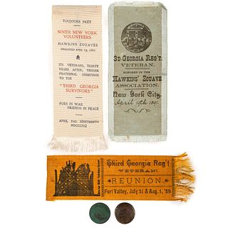 [HAWKINS' ZOUAVES]. Ribbons and relics related to the Battle of South Mills and the 3rd Georgia Volunteer Infantry Regiment, comprising:
