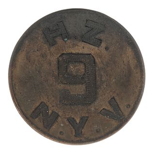 [HAWKINS' ZOUAVES]. 9th New York Volunteers coat button marked "H.Z."