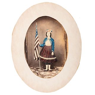 [CIVIL WAR]. Hand-colored albumen photograph of a vivandiere. N.p.: n.p., [1860s].