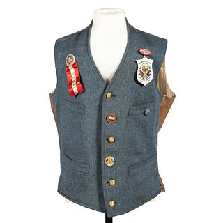 [UNITED CONFEDERATE VETERANS]. North Carolina UCV vest with assorted buttons, reunion badges and ornaments, comprising: