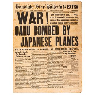 [WORLD WAR II]. Honolulu Star Bulletin-1st Extra. Vol. XLVIII, No. 15359. 7 December 1941.