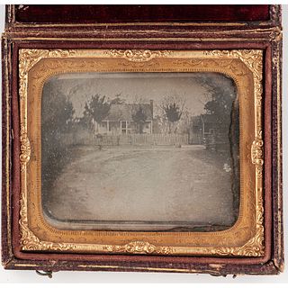 [DAGUERREOTYPE] -- [SLAVERY & ABOLITION]. Sixth plate antebellum copy daguerreotype of a rural Bellville, Conecuh County, Alabama home and quarters of