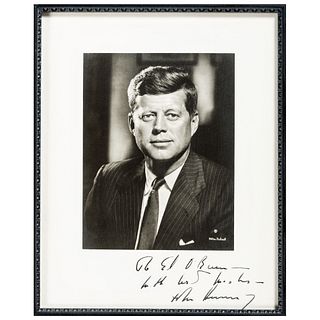 KENNEDY, John F. (1917-1963). Photograph signed and inscribed in margin ("John Kennedy"). N.p., n.d. 