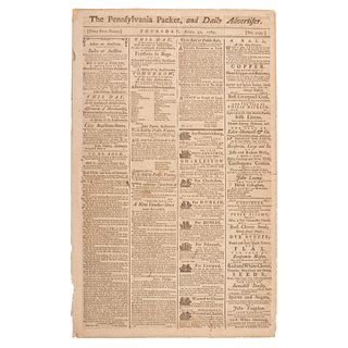 [WASHINGTON, George (1732-1799)]. The Pennsylvania Packet, and Daily Advertiser. No. 3197. Philadelphia: John Dunlap and David C. Claypoole, 30 April 