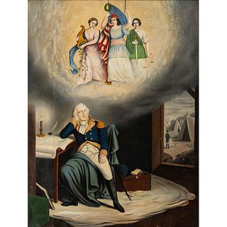[WASHINGTON, George (1732-1799)]. Original oil painting of the first president after Currier & Ives' Washington's Dream. [Ca late 19th century].