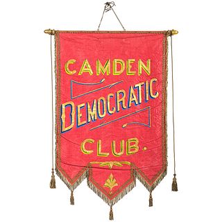 [POLITICS]. Democratic Club silk banner. Camden, Ohio: [Ca 1880s]. 