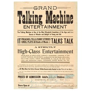 [ENTERTAINMENT - PHONOGRAPHS]. Grand Talking Machine Entertainment. N.p.: n.p., [ca 1880s-1890s].